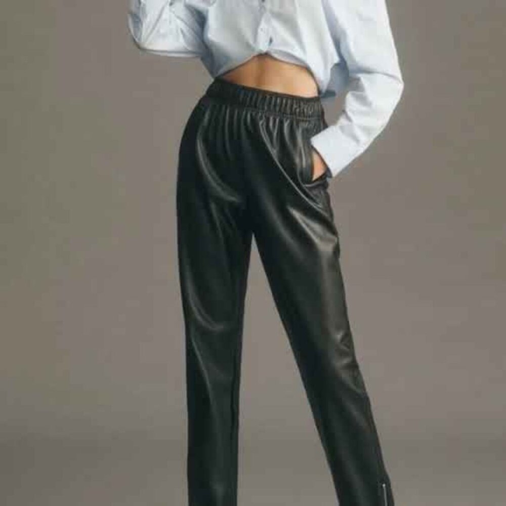 Avec Les Filles Faux Leather Joggers in Black - Size L